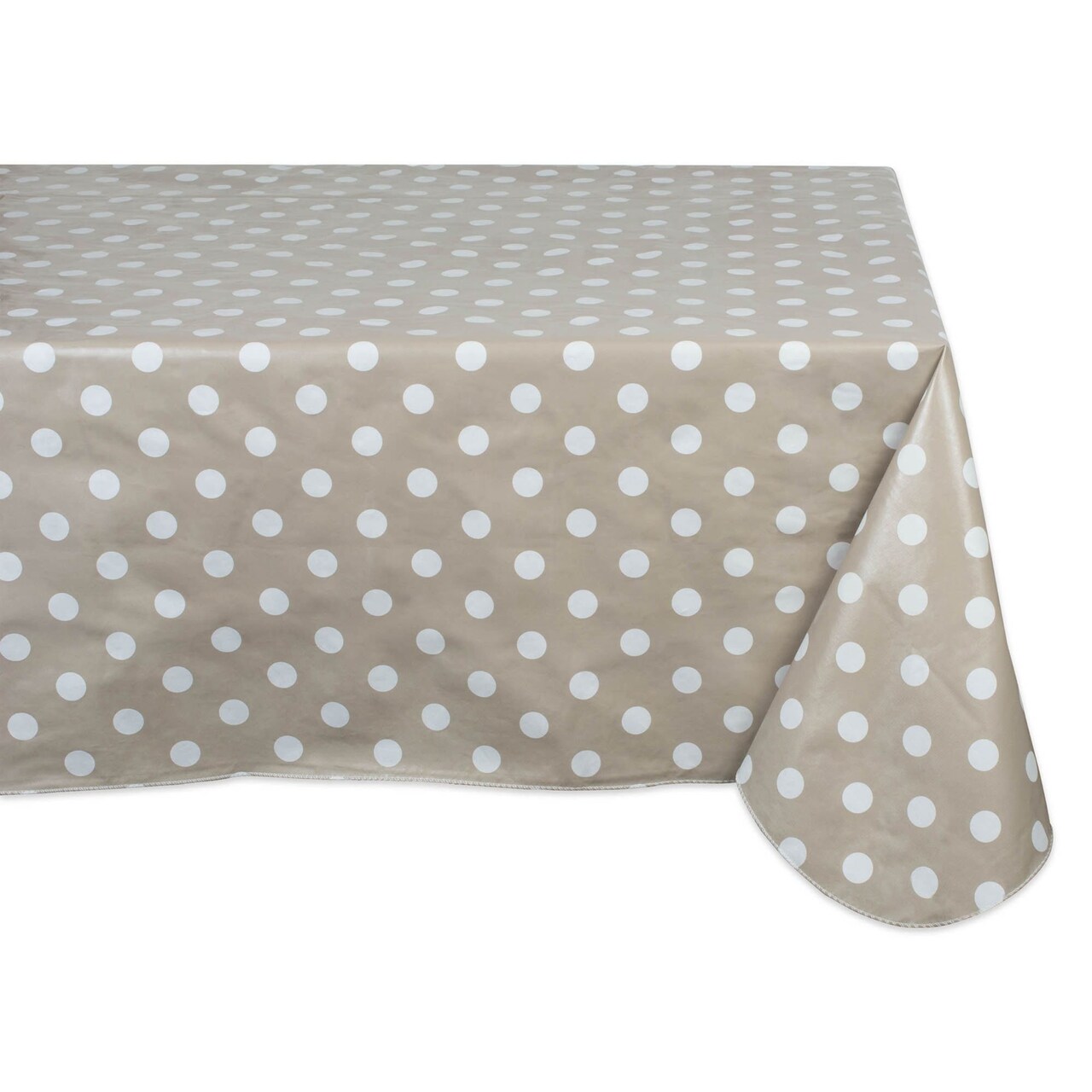 Contemporary Home Living Polka Dot Rectangular Vinyl Tablecloth - 84" - Beige and White